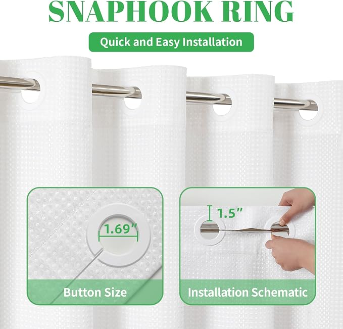 eachope No Hook Waffle Shower Curtain, No Liner Needed, 60x86 Inch, White | 100% waterproof TPU-laminated backing, magnetic weighted hem, machine washable, for bathroom, hotel, or shower stall use