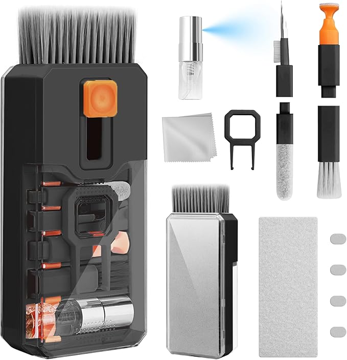 Keyboard Cleaner & Laptop Cleaning Kit, All-in-1 for Computer PC, Black | Electronics Deep Cleaning Reusable Brush Tool, Screen-Safe Spray, for iPhone iPad Macbook Airpod Camera, Gaming Accessories