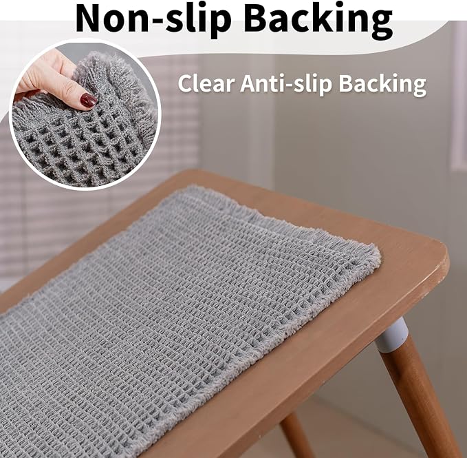 Long Bath Mat, Waffle Bathroom Runner Rug Non Slip Washable, 24 x 60 | Super Absorbent, Quick Dry Bath Runner, Soft Waffle Weave, Boho Farmhouse Bathroom Decor in Light Grey for Sink or Tub