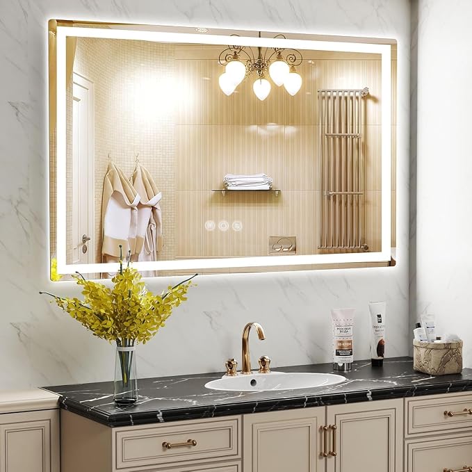 36" x 60" LED Bathroom Mirror with Lights, Memory Vanity Mirror | Anti-Fog, 3 Color Modes, Dimmable, Front Lit, Memory Function, Tempered Glass, Lighted Bathroom Mirror for Wall