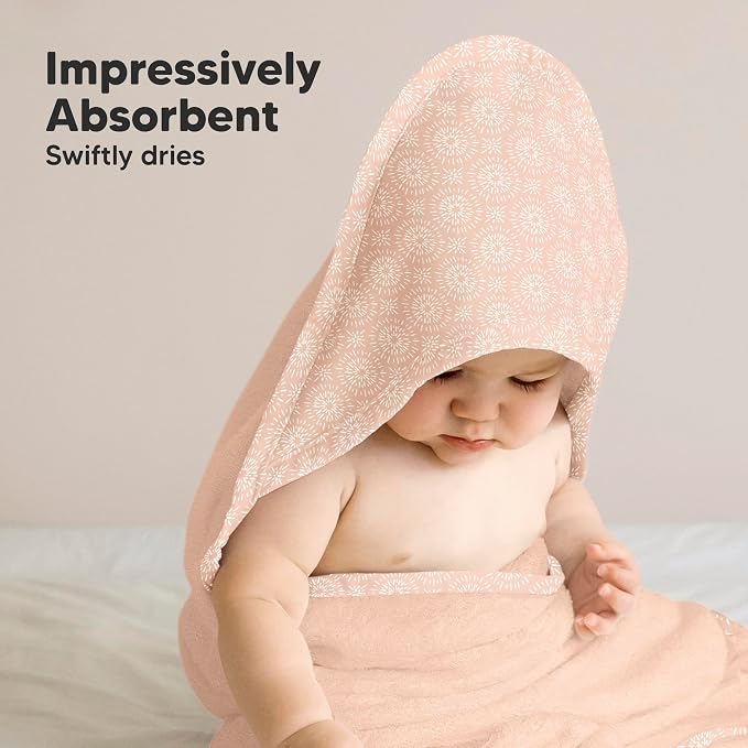 Hooded Baby Towel for Newborn, Baby Bath Towels (Pink Crystal, 35x35) | Viscose Derived from Bamboo, Large Baby Towels with Hood, Boys, Girls, Toddler, Soft Absorbent Baby Bath Essentials