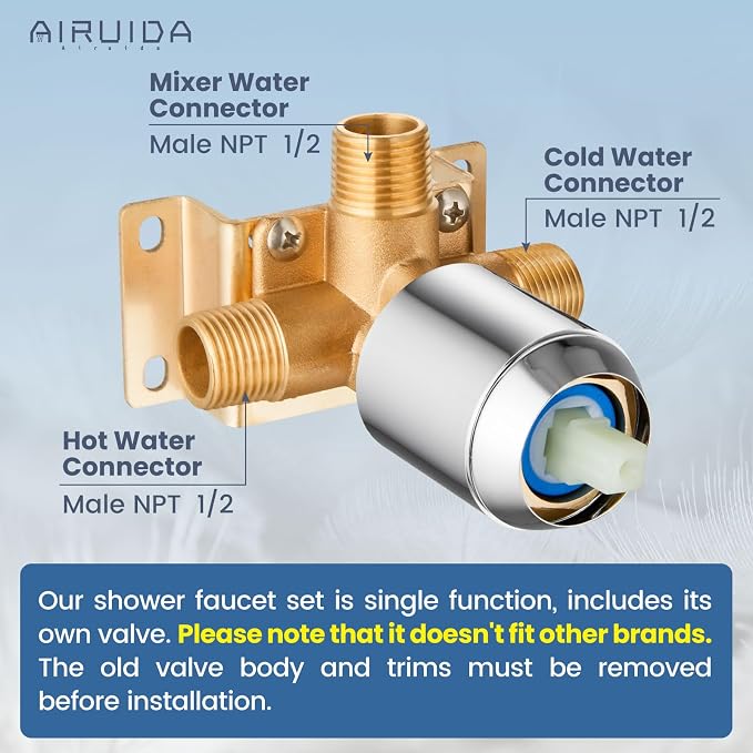 Airuida Shower Faucet Set,8 Inch Shower Valve Kit,Chrome Polish | Male Threads,Rough-in Valve Shower Trim Kit,Single Handle Control Shower Set