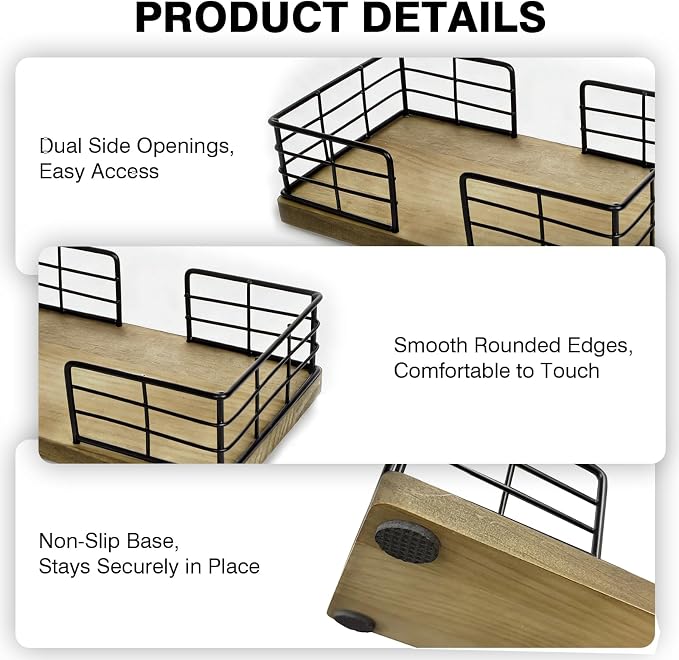Kordory Wooden Disposable Guest Towel Holder Tray for Bathroom, Home | Bamboo Counter Rectangular Bathroom Napkin Holder for Ktichen, Disposable Hand Towel Holder Tray-Light Brown