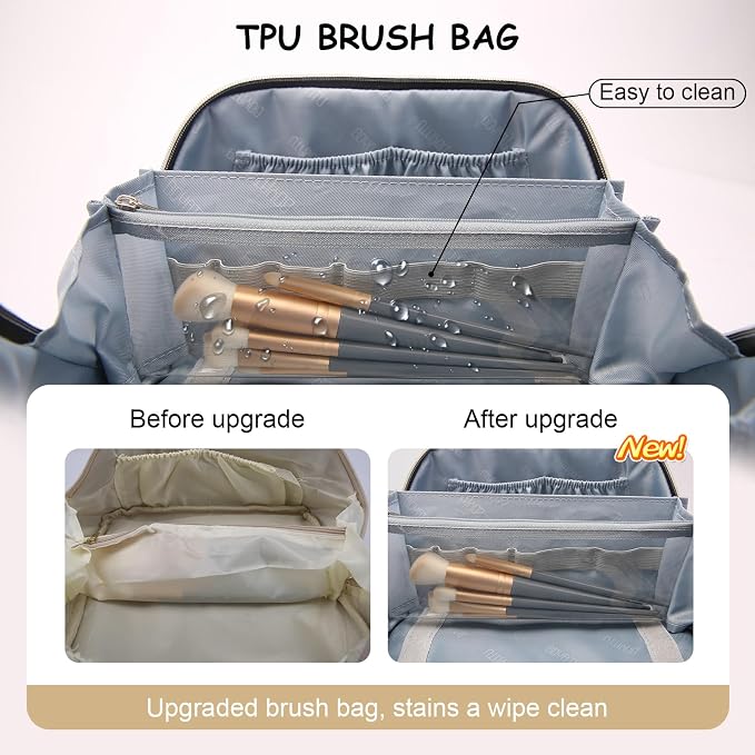 BOYATU Travel Makeup Bag Cosmetic Bags for Women: 3-Piece Makeup Bag Set | | Up to 20 3.4-oz Bottles | 180° Open-Flat Toiletry Organizer for Travel Essentials | Gift-Ready | (G-2-White)