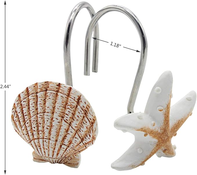 Seashell Shower Curtain Hooks,12PCS Anti Rust Decorative Hooks | Decorative Resin Bath Room Accessories Set,Tropical Beach Fashion Theme Bathroom Decor