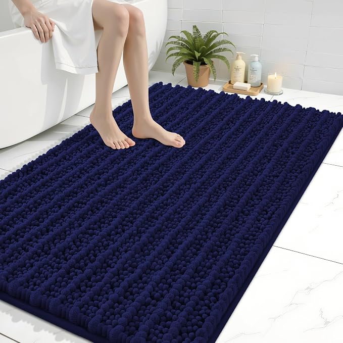 Arotive Bathroom Rugs Mat 40x32, Soft Absorbent Chenille Shaggy Bath Mat | Navy, Machine Wash Dry, Bath Rugs for Bathroom Floor, Tub and Shower, Home Decor Accessories