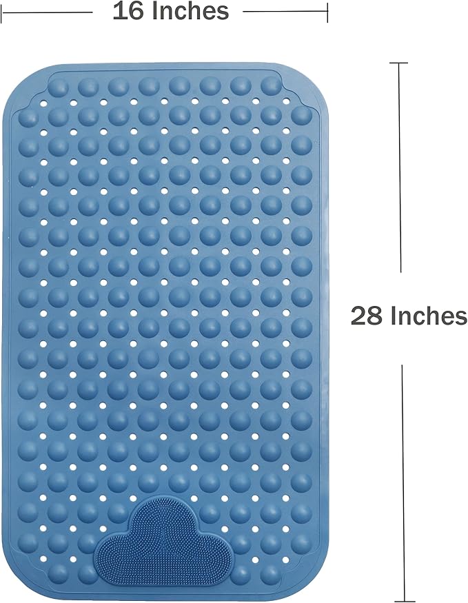 Bathtub Mat Non Slip Shower Mat Bath Mat for Tub 28" X 16" Blue | shower mats for inside shower, non slip bath mat, bath tub mat, machine washable, anti slip shower mat