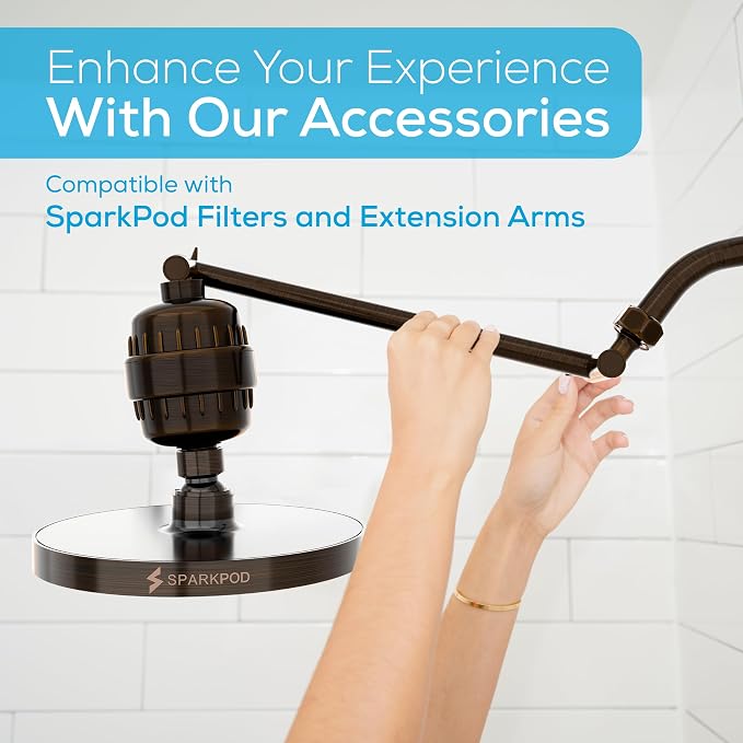 SparkPod Rain Shower Head, 8 Inch Round, Vintage Oil-Rubbed Bronze Finish | High Pressure Shower Heads, 90 Nozzles, Adjustable Showerhead, No Tools Needed, Universal Connection