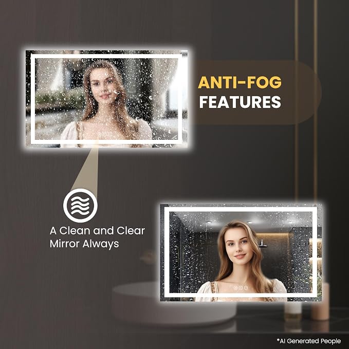 LOAAO 60"X32" LED Bathroom Mirror with Lights | Anti-Fog, Dimmable, 3 Color Temperature, Backlit + Front Lit, Memory Function, Tempered Glass, UL Listed