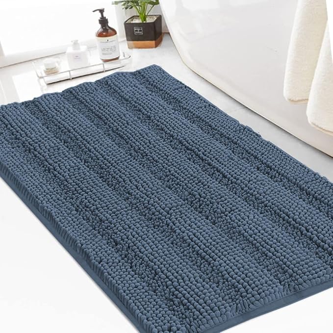 Turquoize Chenille Bath Rugs Shaggy Bathroom Rugs Non Slip Bath Mat for Bathroom 24 x 36 Blue Indigo Rug for Extra Soft and Absorbent Area Rug, 24"x 36", Blue Indigo