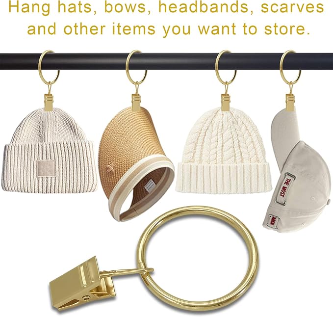 LLPJS 40 Pack Curtain Rings with Clips, Curtain Clip Rings Hooks, Bow Hanger Clips for Hanging Drapery Drapes Bows, Ring 1.26 inch Interior Diameter, Fits up to 1" Rod, Gold