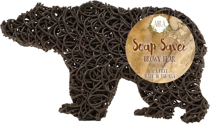Aira Soap Saver - Dish & Holder Accessory - BPA Free Shower & Bath Holder - Drains Water, Circulates Air, Extends Soap Life - Easy to Clean, Fits All Dish Sets - Brown Bear