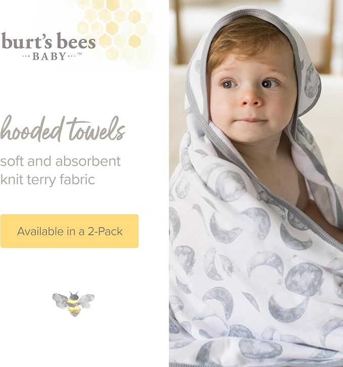 Burt's Bees Baby Infant Hooded Towels, Unisex Bath Essentials, 2-Pack | Soft and absorbent knit terry 100% organic cotton baby hooded towel that is durable and soft, measures 29" x 29"
