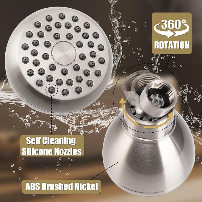 AISOSO High Pressure Shower Heads, Showerheads 3 Inches with 360 Rotation and Silicone Nozzles for Strong Spray Relaxing and Comfortable Shower, Brushed Nickel