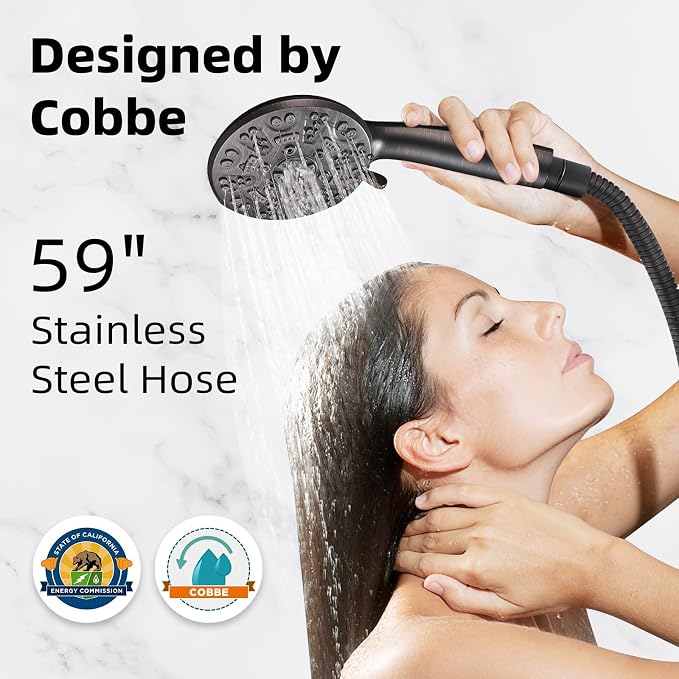 Cobbe 8-Setting Handheld Shower Head, Water-Saving Design, ORB | Trickle Pause Mode, 5ft Stainless Steel Hose, Brass Swivel Bracket, Tool-Free Installation