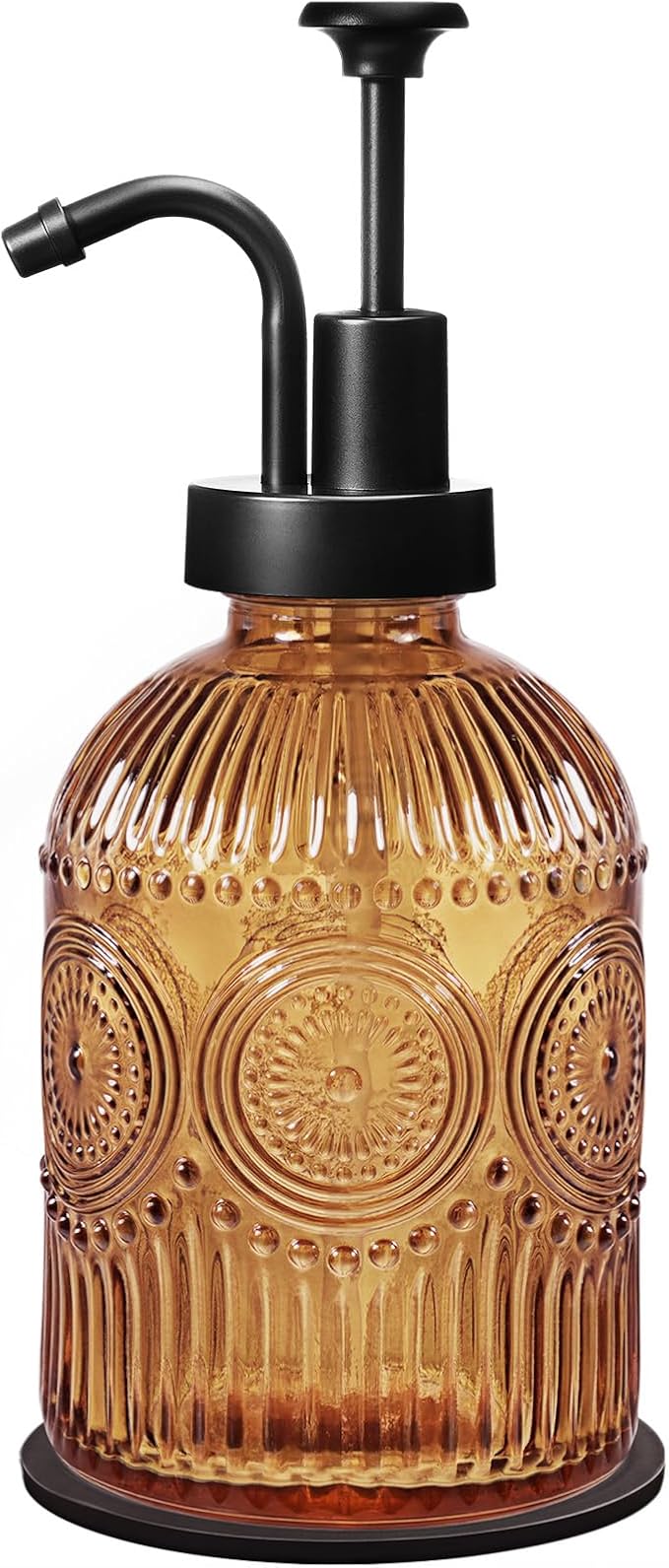 Amolliar 12 Oz Glass Soap Dispenser with Plastic Pump,Brown-Black,1 Pack | Antique Rustic Hand Liquid Bottle for Bathroom/Kitchen, Vintage/Farmhouse/Boho Style, Pump Dispenser, Refillable