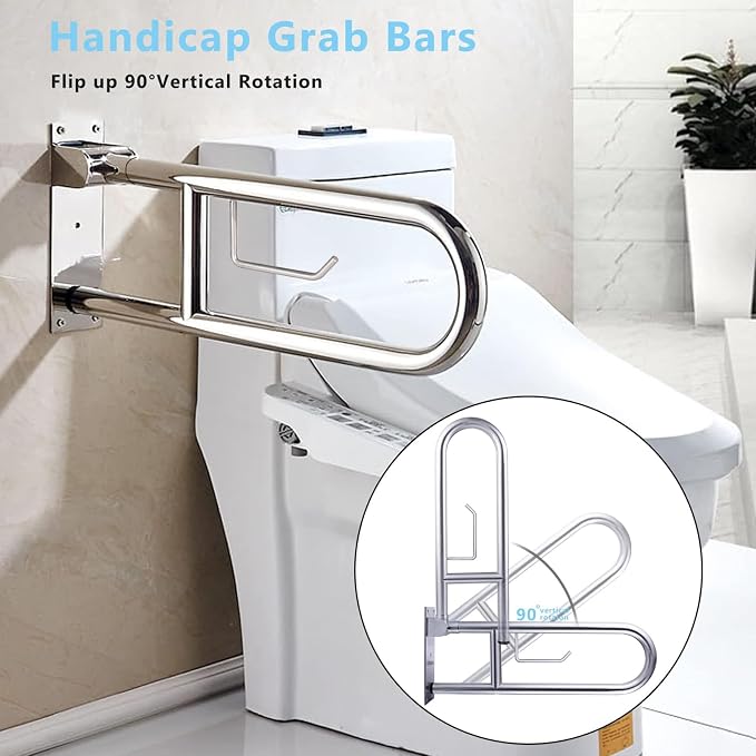 Toilet Grab Bar Stainless Steel Handicap Rails Grab Bars Bathroom Support for Elderly Disabled Safety Hand Railing Guard Frame Shower Assist Aid Handrails Hand Grips (29.5 Inches with Paper Holder)