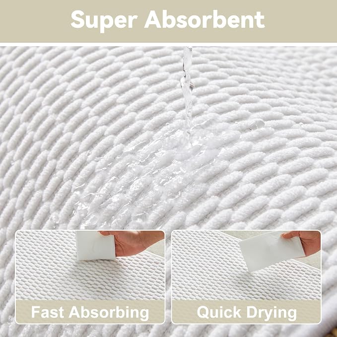 Triohero Bathroom Rugs Non Slip Washable, Super Absorbent Thin Bath Mat Quick Dry Low Pile Bathroom Rug, White 24"x47"