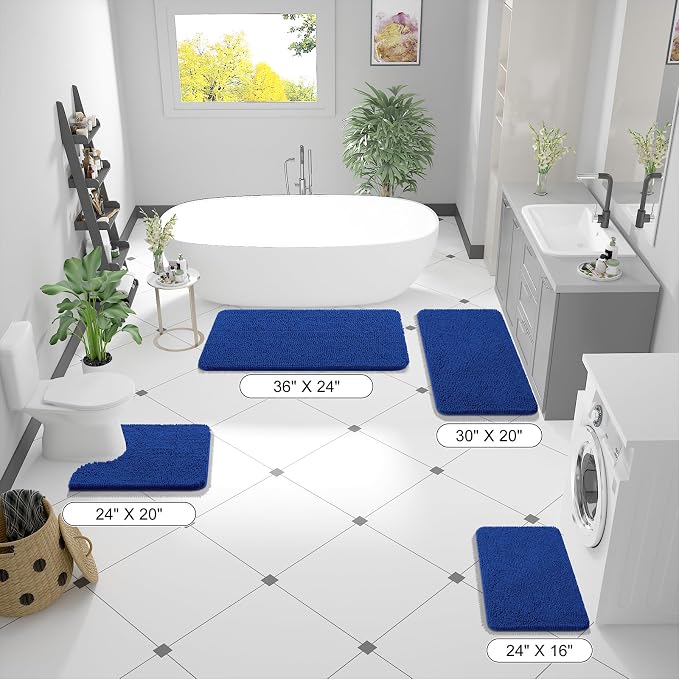 OLANLY Bathroom Rugs 30x20, Extra Soft Absorbent Chenille Bath Rugs | Royal Blue, Quick-Drying Rubber Backing, Machine Washable Bath Mat for Bathroom Floor, Tub and Shower, Home Decor Accessories