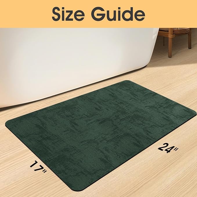 Non Slip Bath Mat, Thin Bathroom Rugs Fit Under Door, Quick Dry Bath Mats, Machine Washable Bath Rugs for Bathroom, Bathtub & Kitchen, Bathtub, Deep Green/Marble/24 x17