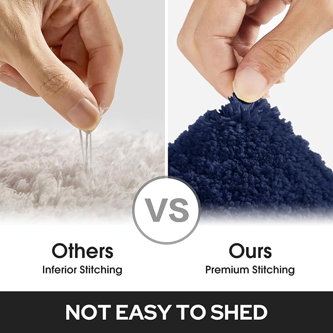 HOMEIDEAS Bathroom Rugs Sets 2 Piece, Super Soft and Absorbent Non Slip Microfiber Machine Washable Bath Mat Set (20" x 32" + 16" x 24", Navy Blue)