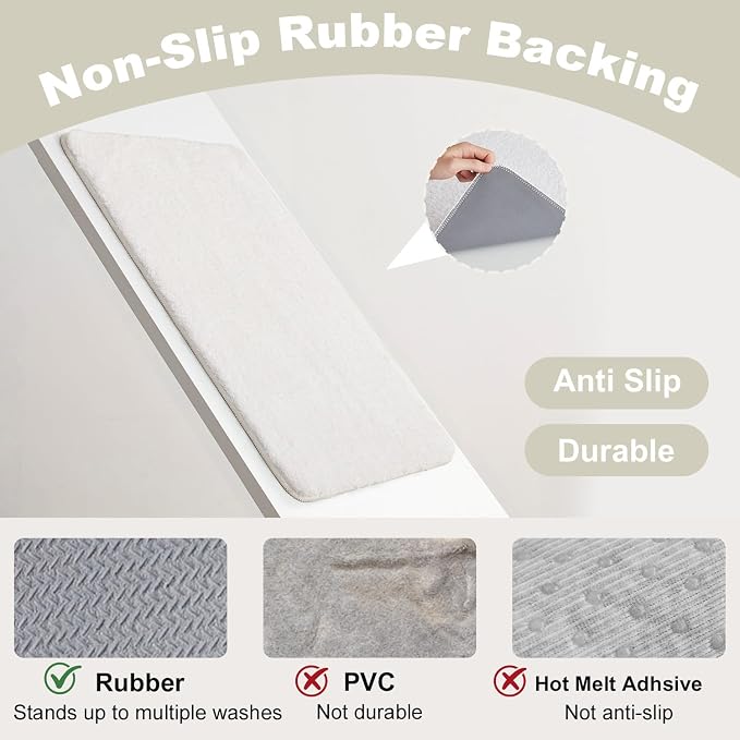 TYUU White Bathroom Rugs, Ultra Soft Bath Rugs Non Slip Washable, Super Absorbent Quick Dry Small Bath Mat with Rubber Backing for Bathroom Floor, Shower, or Sink, White 16" x 24"