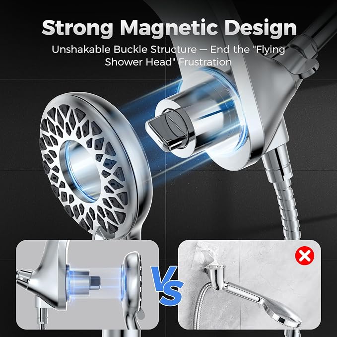 High Pressure Rain Shower Head with Handheld Spray Combo | Detachable Dual Shower Head with 10 Sprays Modes - Upgrade Knob Spray Mode Selector and Magnetic Guidance Docking System
