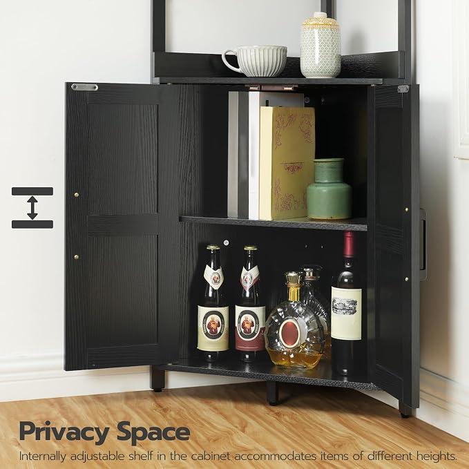 HOOBRO Corner Shelf with Storage, Tall Corner Storage Cabinet, 5-Tier Corner Bookshelf with Protective Fence, for Living Room, Black BB78CJ01