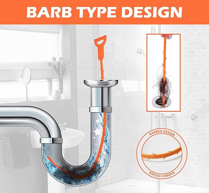 5 Pack 25inch Drain clog remover, Snake Drain Cleaner Hair Clog Remover tool, Shower kitchen sinks and bathtubs, sink snake, hair toilets sewer pipe cleaning tools.