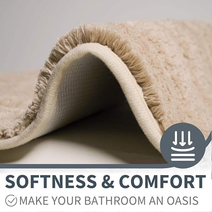 GRANNY SAYS Khaki Bathroom Runner Rug 24" x 48", Soft Microfiber Bath Mat | Non-Slip long rug with TPR Backing, Absorbent, Machine Washable Extra Large Bath Rugs for Double Vanity, Shower, Tub