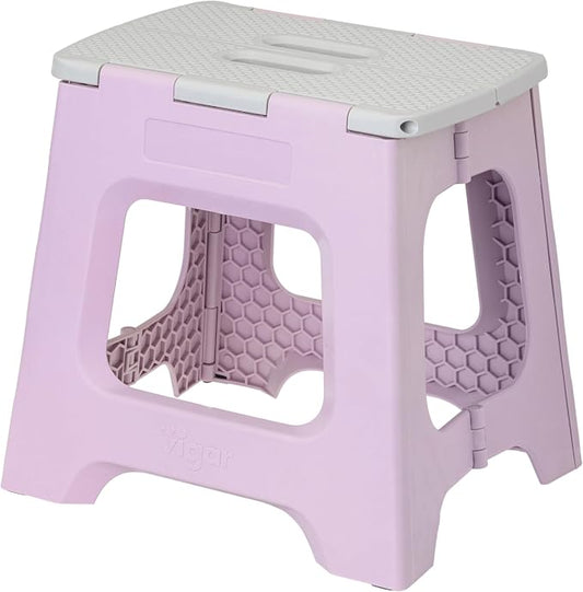 Vigar Compact Folding Step Stool, 12-1/2 in, Purple | 12-1/2 in Foldable Stool, Lightweight Portable Design, Handle, Non Slip Surface, Space-Saving, Supports up to 330 lb