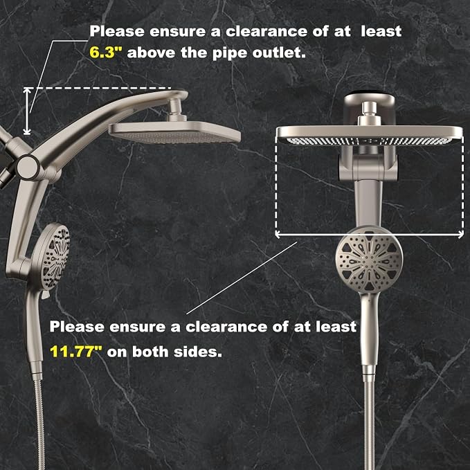 12-Inch High Pressure Rain Shower Head with Handheld Spray Combo, Magnetic | Dual shower heads; one-piece bracket adjusts height and angle; 9 settings: 8 sprays + 1 Power Jet for cleaning; easy install