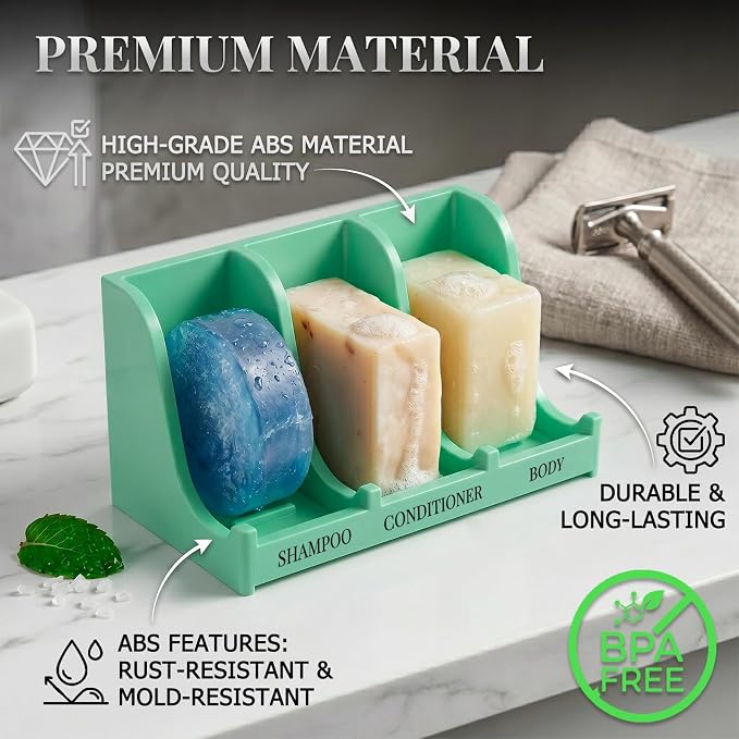 Soap Holder for Shower Wall, 3-Compartment Soap Dish for Shampoo, Conditioner and Body Soap, Fast Draining & Rust-Proof & Heavy Duty, Ultra-Strong Adhesive for Long-Term Bathroom Use & Freestanding