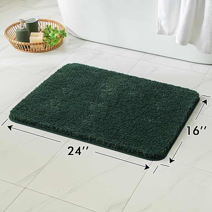 MIULEE Dark Green Bathroom Rugs Soft Small Microfiber Bath Mat 16x24 Inch | Absorbent, Non Slip, Quick Dry, Fluffy Bath Rugs for Bathroom Floor Tub Showers, Machine Washable