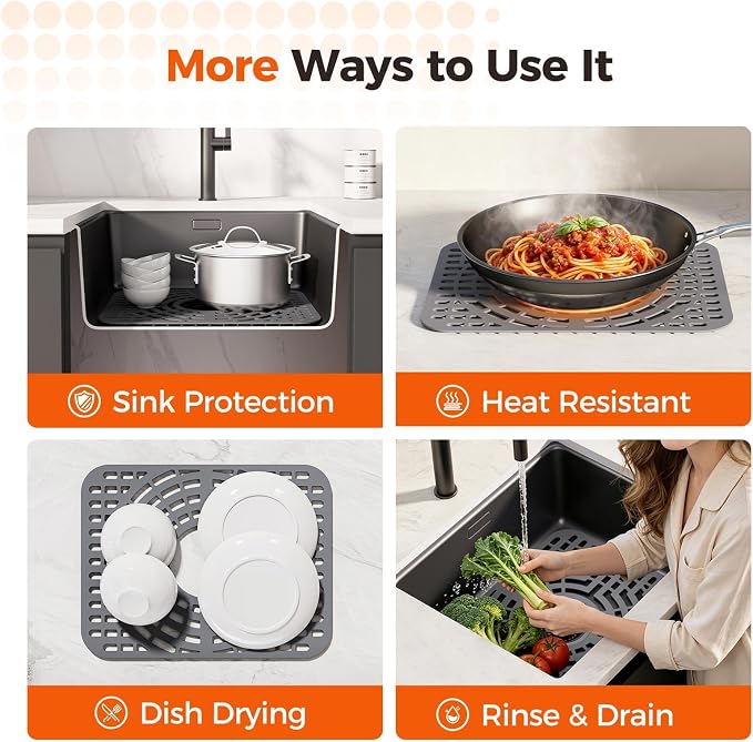 Snuggery Silicone Sink Protector for Kitchen Sink, 12“x16" Center Drain | Scratch protection, cushions fragile dishes and glassware, dishwasher safe, food-grade silicone, 446°F heat resistant