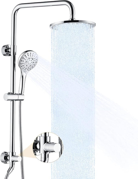BRIGHT SHOWERS Rain Shower Heads System Including Rainfall Shower Head and Handheld Shower Head with Height Adjustable Holder, Solid Brass Rail, 60 Inch Long Stainless Steel Shower Hose, Chrome