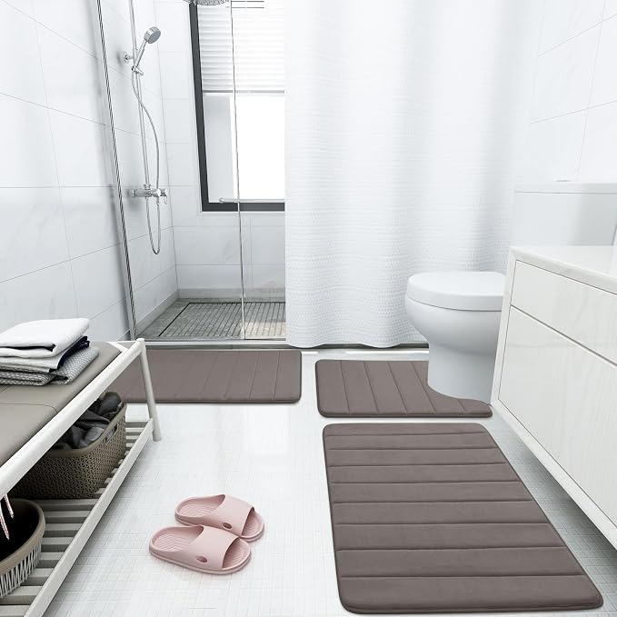 Buganda Memory Foam Bath Mat 30 x 20, Ultra Soft Absorbent Bathroom Rugs | Taupe, Machine Washable Quick Dry Bath Mats for Bathroom Floor, Shower and Tub, Home Decor Accessories