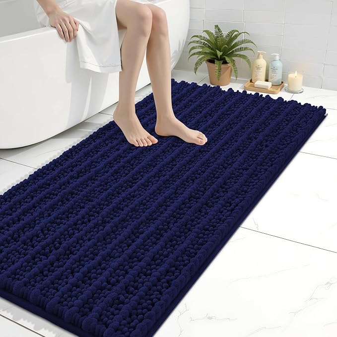 Arotive Bathroom Rugs Mat 40x24, Soft Absorbent Chenille Shaggy Bath Mat | Navy, Machine Wash Dry, Bath Rugs for Bathroom Floor, Tub and Shower, Home Decor Accessories