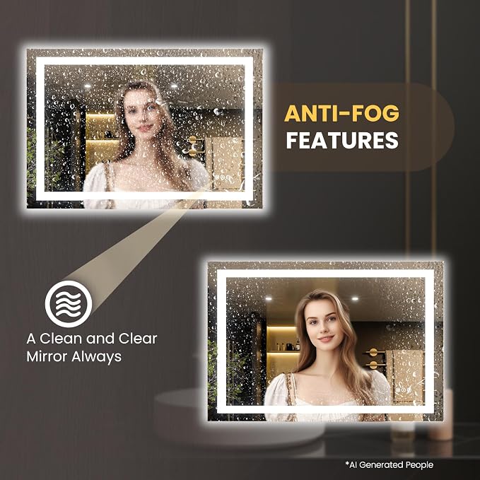 LOAAO 40"X28" LED Bathroom Mirror with Lights | Anti-Fog, Dimmable, 3 Color Temperature, Backlit + Front Lit, Memory Function, Tempered Glass, UL Listed
