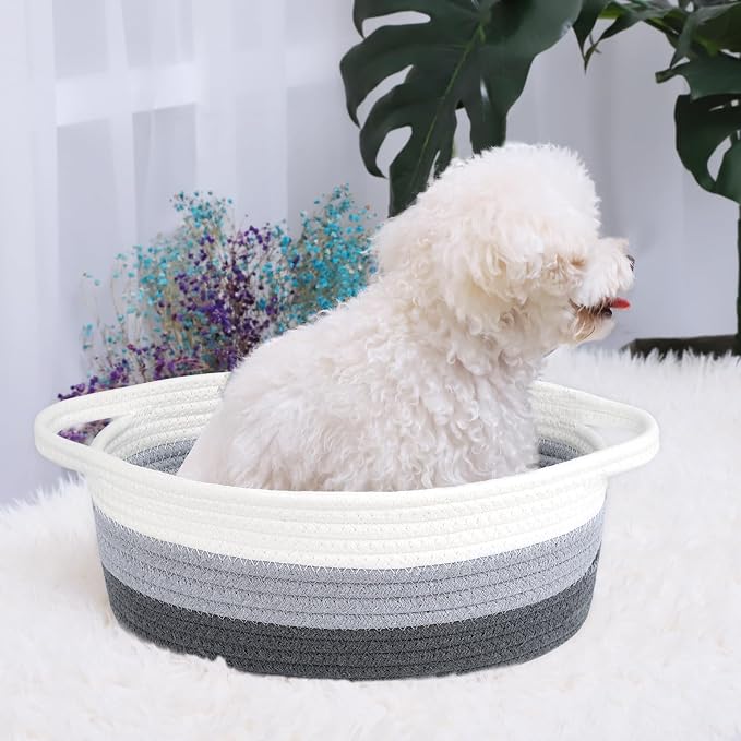 ABenkle Small Basket Empty Gift Basket, Decorative Boho Rope Woven Nursery Storage Organizer Dog Toy Baskets for Baby Showers Christmas Easter with Gift Bags and Ribbons, 12"X 8" X 5"