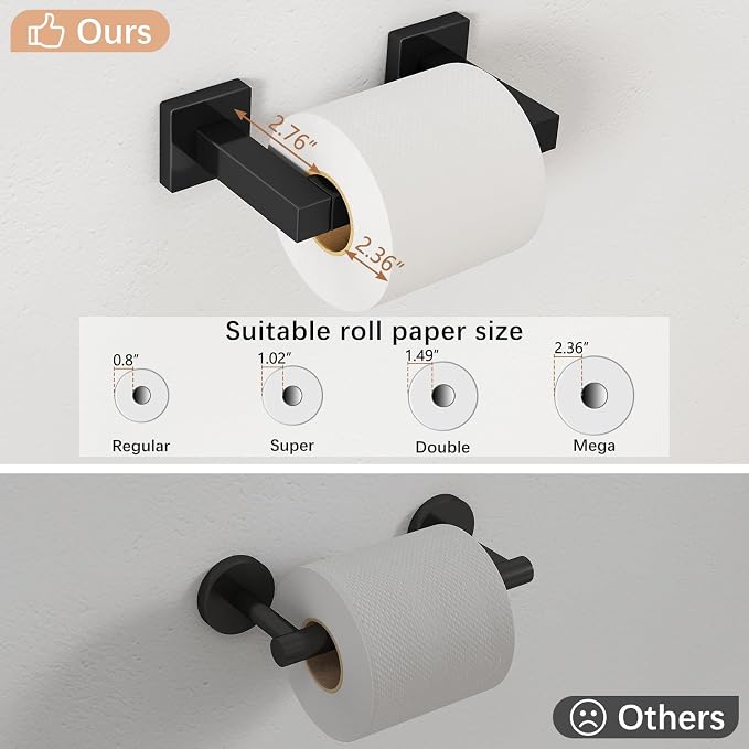 FEILERN Toilet Paper Holder Matte Black, Wall Mounted Pivoting for Bathroom | Square Tissue Paper Holder, Stainless Steel, Double Post Pivoting, Commercial Toilet Paper Dispenser