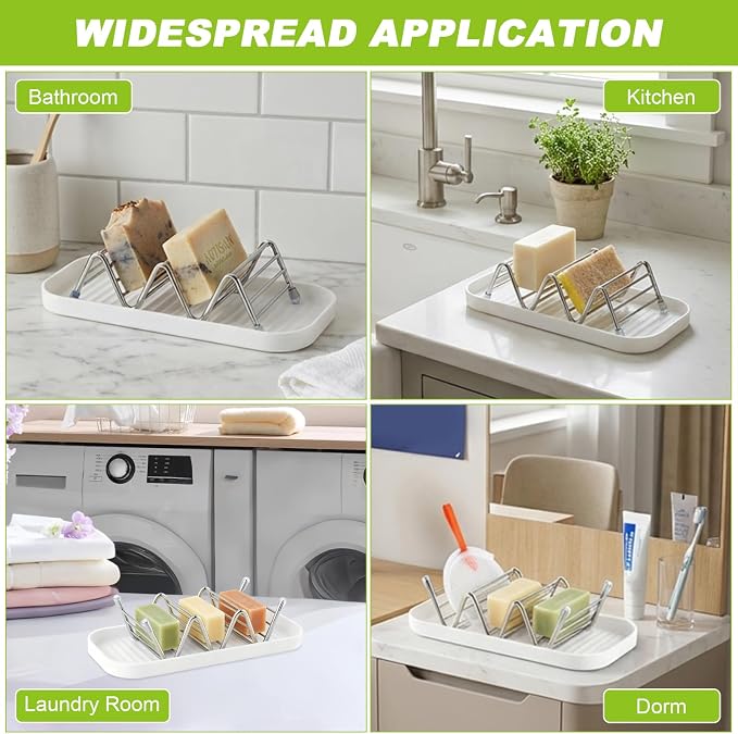 Wavy Soap Holder for Shower, 304 Stainless Steel Shampoo Bar Holder with Drainage Tray & Foaming Net for Shampoo Bar, Conditioner Bar, Kitchen Sink Countertop (2 Compartment Soap)