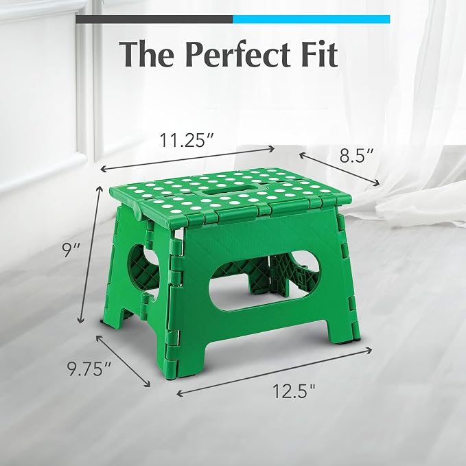 Handy Laundry Folding Step Stool 9 Inch, Green, Non-Slip Holds 300 lbs | 9 Inch, Green, Foldable Collapsible Step Stool, Non-Slip, Holds 300 lbs, Kitchen Bathroom Bedroom, Adults