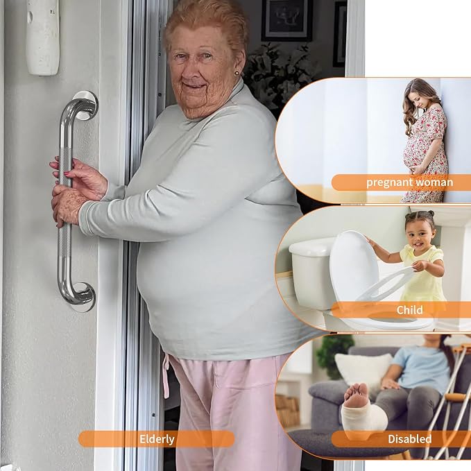 Anti Slip Shower Grab Bar 20 Inch,Chrome Stainless Steel Bath Grab Bar | Knurled Bathroom Safety Rail, Shower Handrail Support, Handicap Elderly Balance Assist Handles-1.25" Diameter