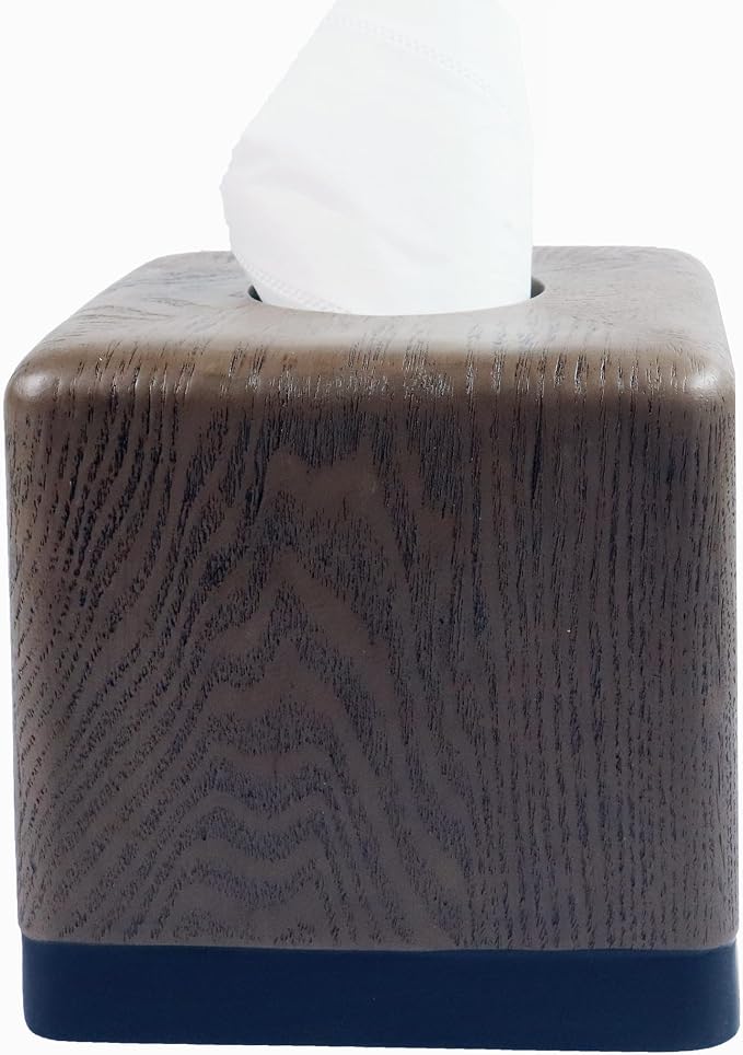 Hymmah Wooden Texture Square Tissue Box Cover Cube Tissue Holder Unique Design Klenex Box Dispenser for Bathroom Vanity Counter Tops Also Great for Bedrooms and Living Rooms