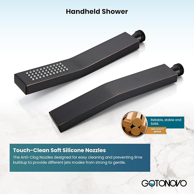 gotonovo Shower Faucet Set with Handheld Spray Oil Rubbed Bronze,16'' Head | SUS304 Rainfall Shower Head and Handle Set System Fixture,Pressure Balance Valve Trim Kit,Single Handle,Wall Mount,All Metal
