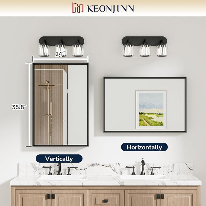 Keonjinn 24 x 36 Inch Brushed Nickel Bathroom Mirrors for Wall, Metal Frame | Anti Rust, Rectangular Mirrors for Bathroom Sink, Farmhouse Bathroom Vanity Mirror, Safety HD Tempered Glass, Square Corner