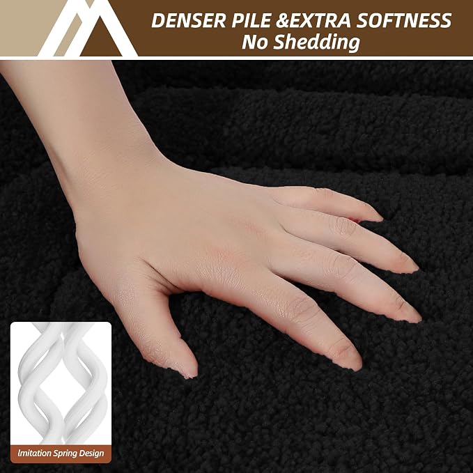 COSY HOMEER Non-Slip Bath Mat Extra Thick Absorbent Plush Washable | 17"x27" Black Non-Slip Extra Thick Plush Absorbent Machine Washable Bath Mat Bathroom Rug Floor Tub Shower