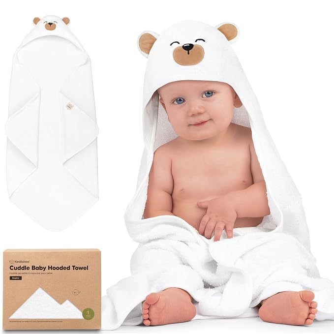 KeaBabies Hooded Baby Towel for Newborn, Baby Bath Towels (Grizzly, 35x35) | Viscose Derived from Bamboo, Large Baby Towels with Hood, Boys, Girls, Toddler, Soft Absorbent Baby Bath Essentials