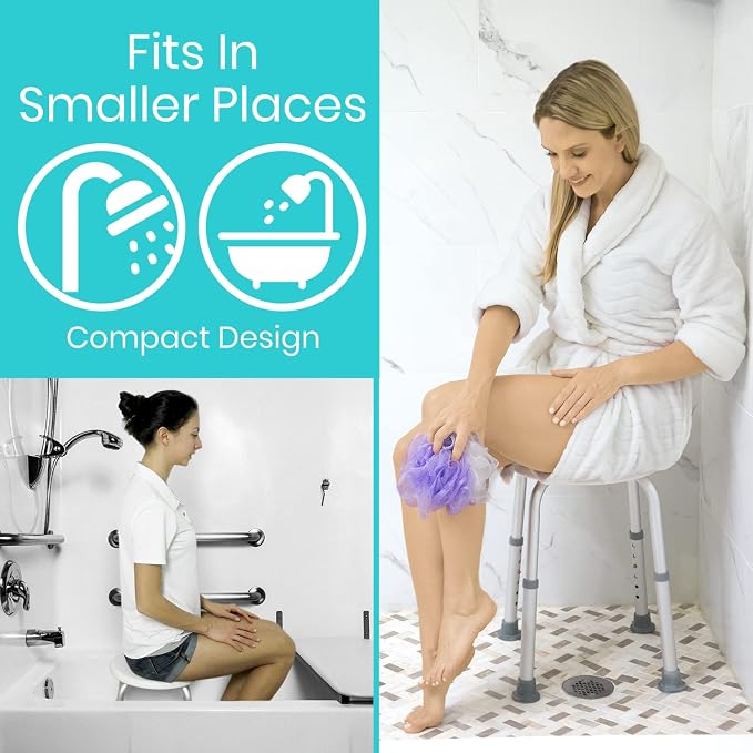Vive Shower Stool for Inside Bath - Small, Adjustable, Plastic, Round, Non-Slip - Bathtub Seat Chair for Bathroom Safety - Waterproof Medical Universal Tub Bench for Elderly, Senior, Women, Adults | Non-Slip - Bathtub Seat Chair for Bathroom Safety - W...